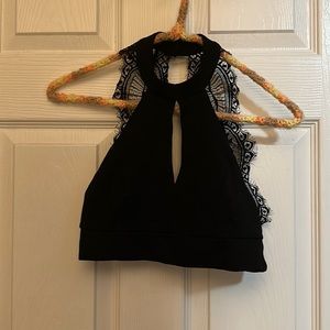 Black lace back crop top
